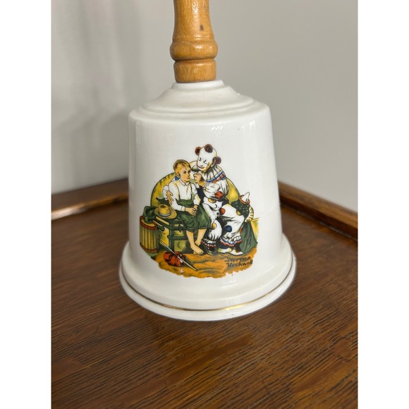Norman Rockwell Ceramic Bell Wooden Handle Decorative Collectible - Picture 2 of 4
